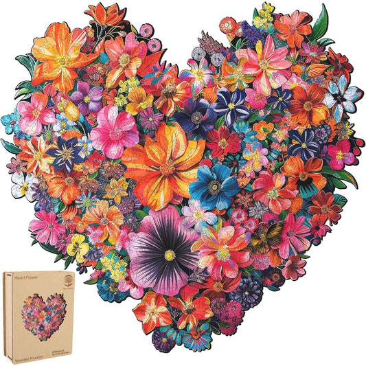 Mys Aurora heart flower puzzle box shows unique wooden design for family fun.