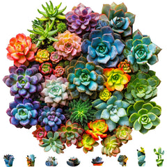 Mys Aurora succulent puzzle forest pattern, vibrant wooden art for cozy spaces