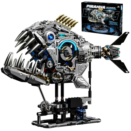 Myth Qholve piranha hand crank motion demonstrates mechanical play and curiosity.