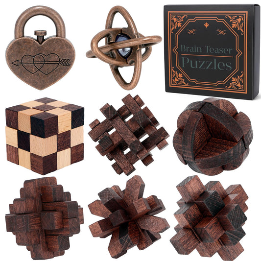 Mytothfy 8-pcs brain teaser puzzles set for adults and teens, challenging logic and problem-solving.