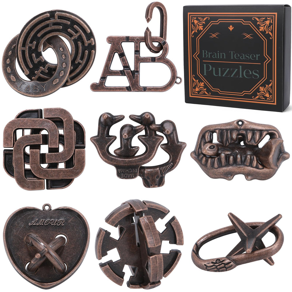 Mytothfy brain teaser puzzles collection: eight pieces for varied challenges and brain exercise.