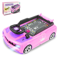 Mytothfy musical steering wheel front view with bright lights for immersive pretend driving.