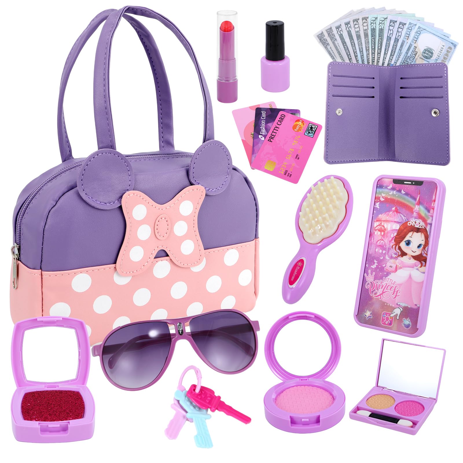 Mytothfy pretend play purse purple handbag for role play scenarios.
