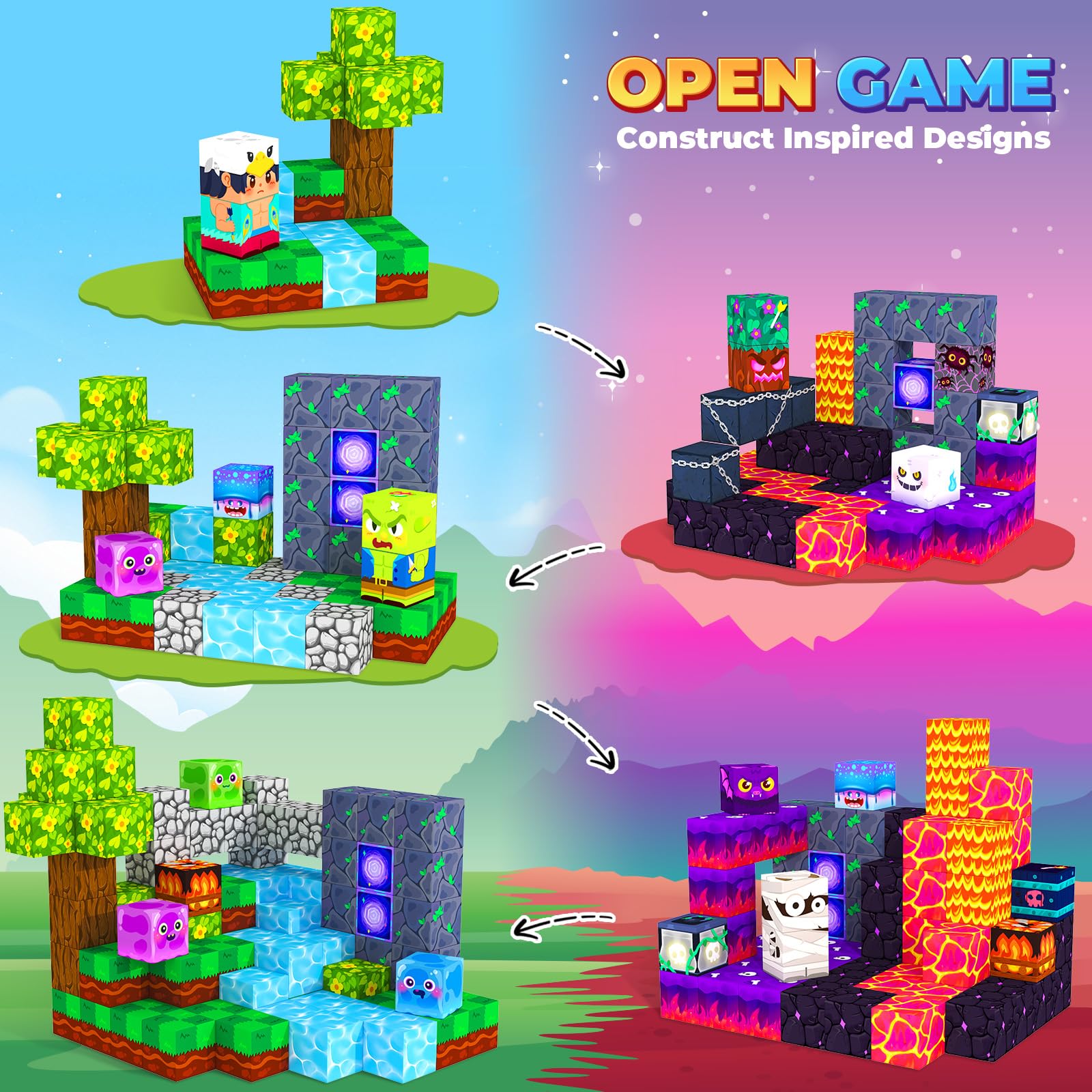 MyWodGame forest-monsters-theme blocks arranged for imaginative play and storytelling.