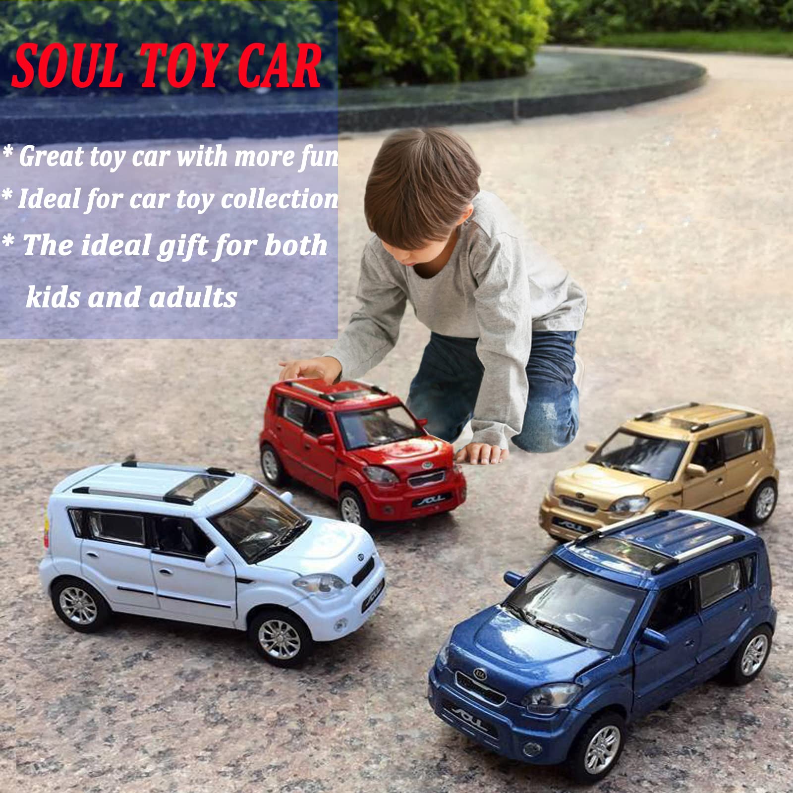 Mzexoma KIA Soul diecast car with rubber tires for smooth rolling.