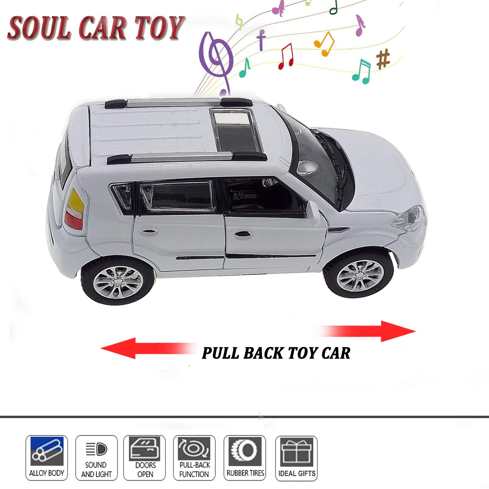 Mzexoma KIA Soul diecast car with sound and light for immersive pretend play.