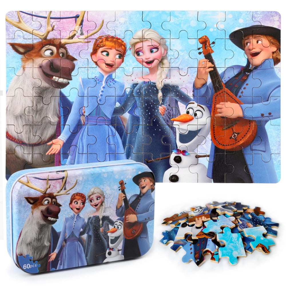 MZZOTOY 60-piece puzzle in a metal box, great for quiet play and storage.