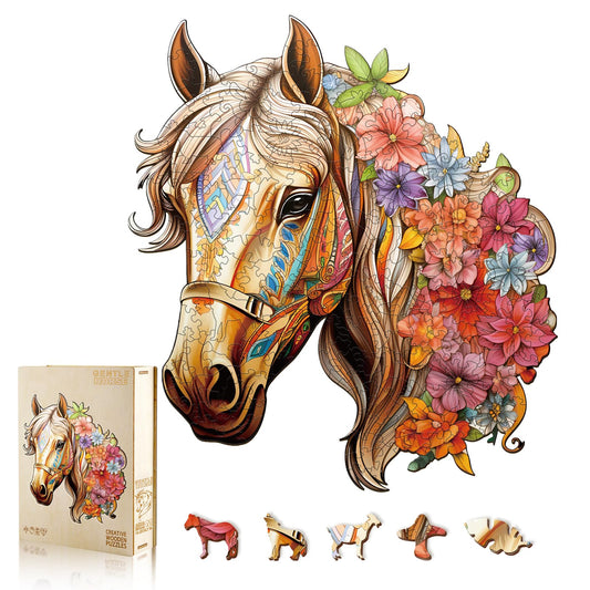 NABYSHOP wooden horse puzzle overview for family-friendly puzzling.