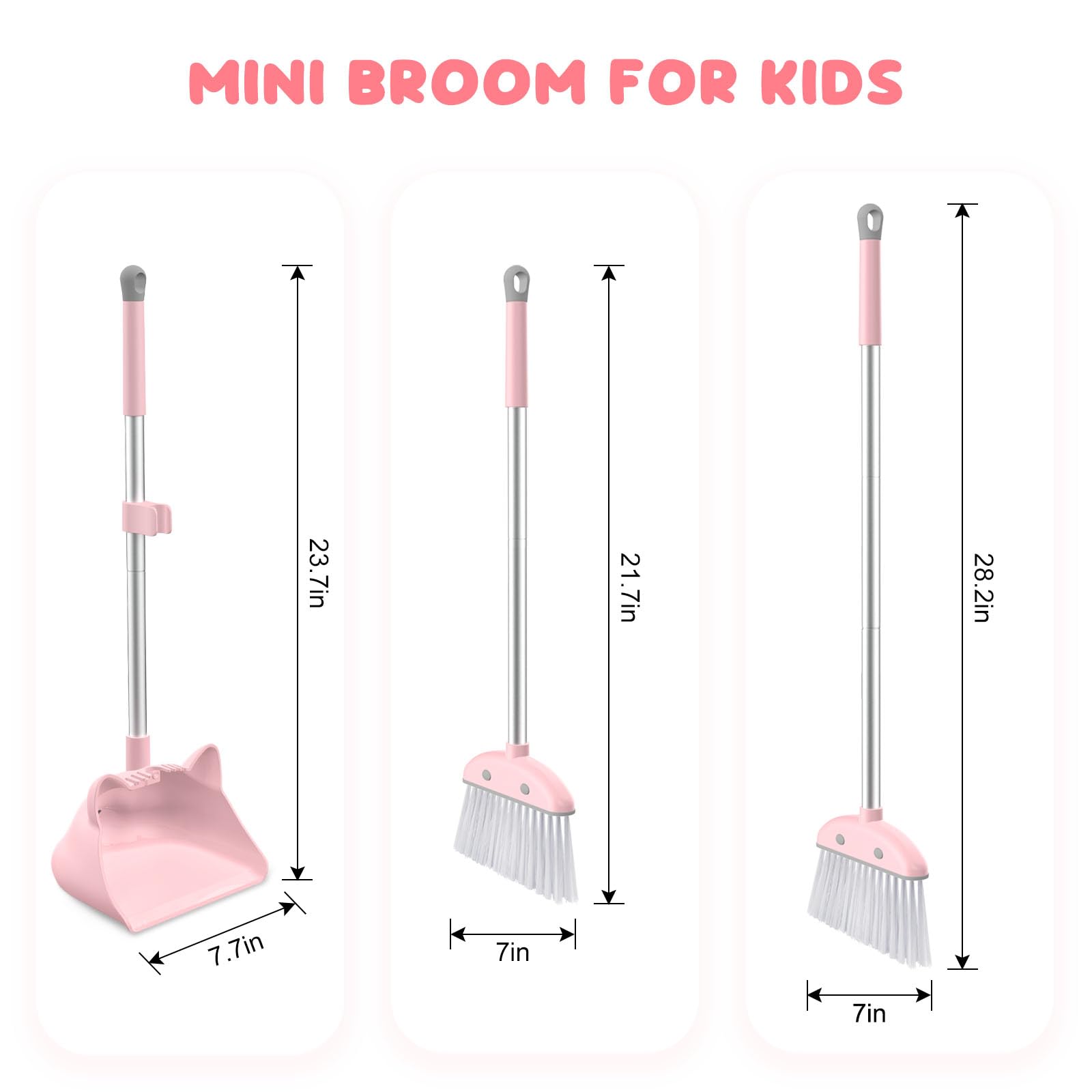 Nacena kids broom with 28-inch handle for easy reach.