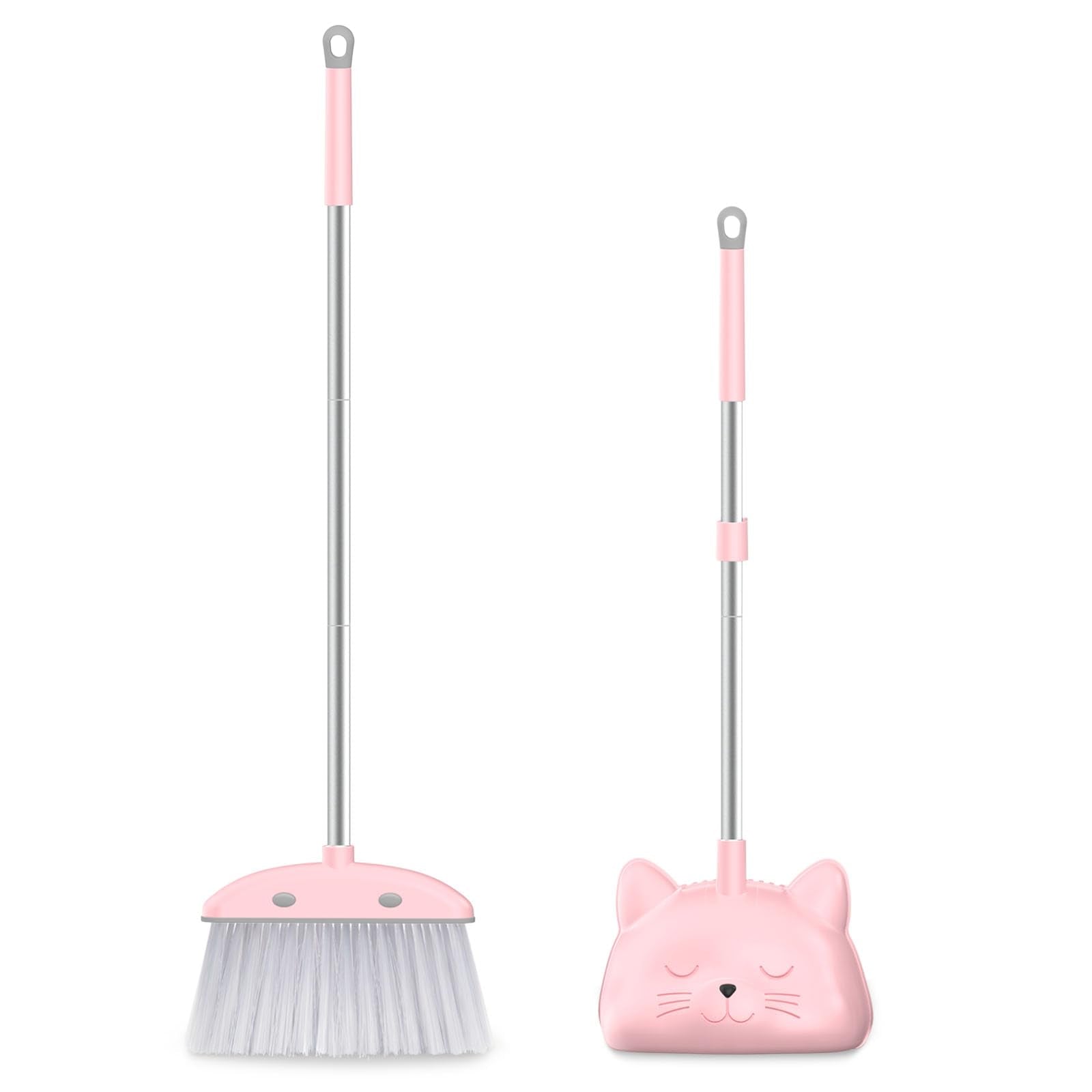 Nacena mini broom with cat-dustpan pink for safe, playful cleaning.