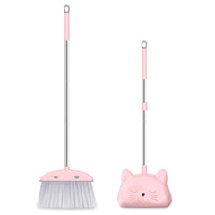 Nacena mini broom with cat-dustpan pink for safe, playful cleaning.