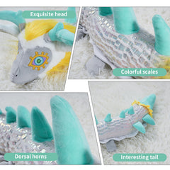Nadou Light Dragon Plush Pillow shows blue horns and yellow whiskers for bright color.