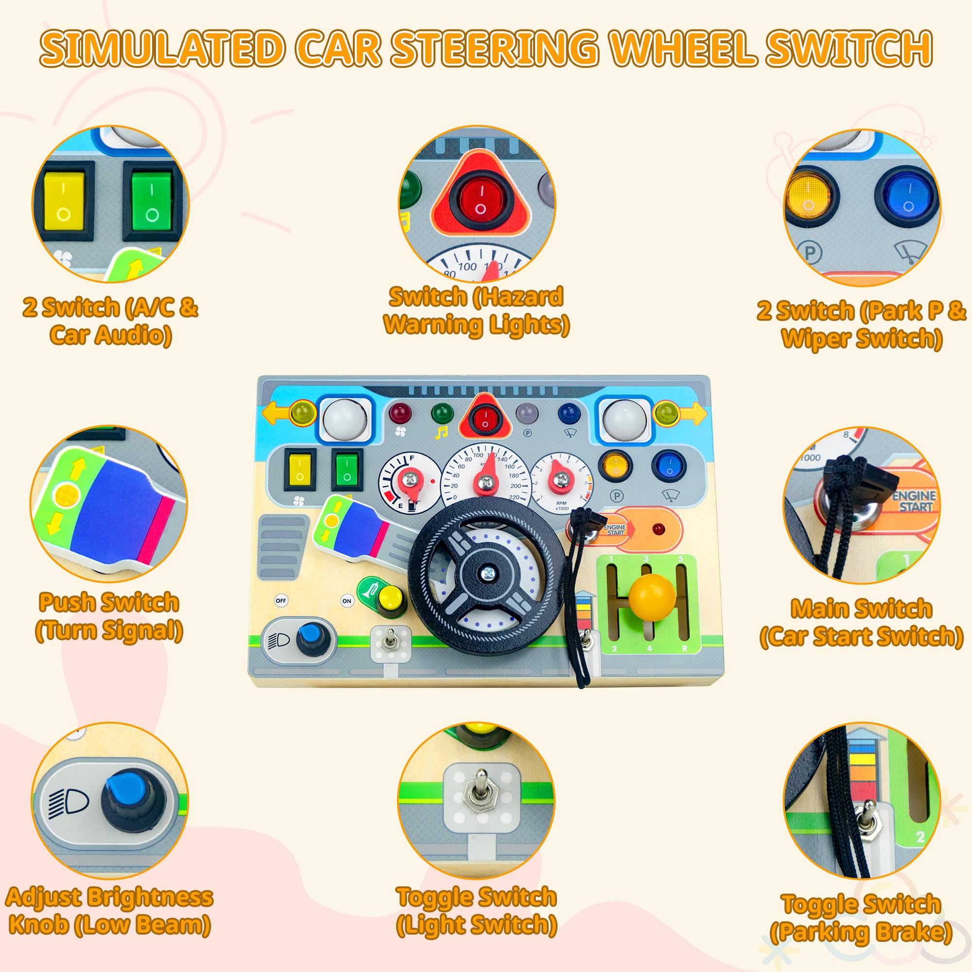 Naeqieo busy board steering wheel promotes coordination and focus