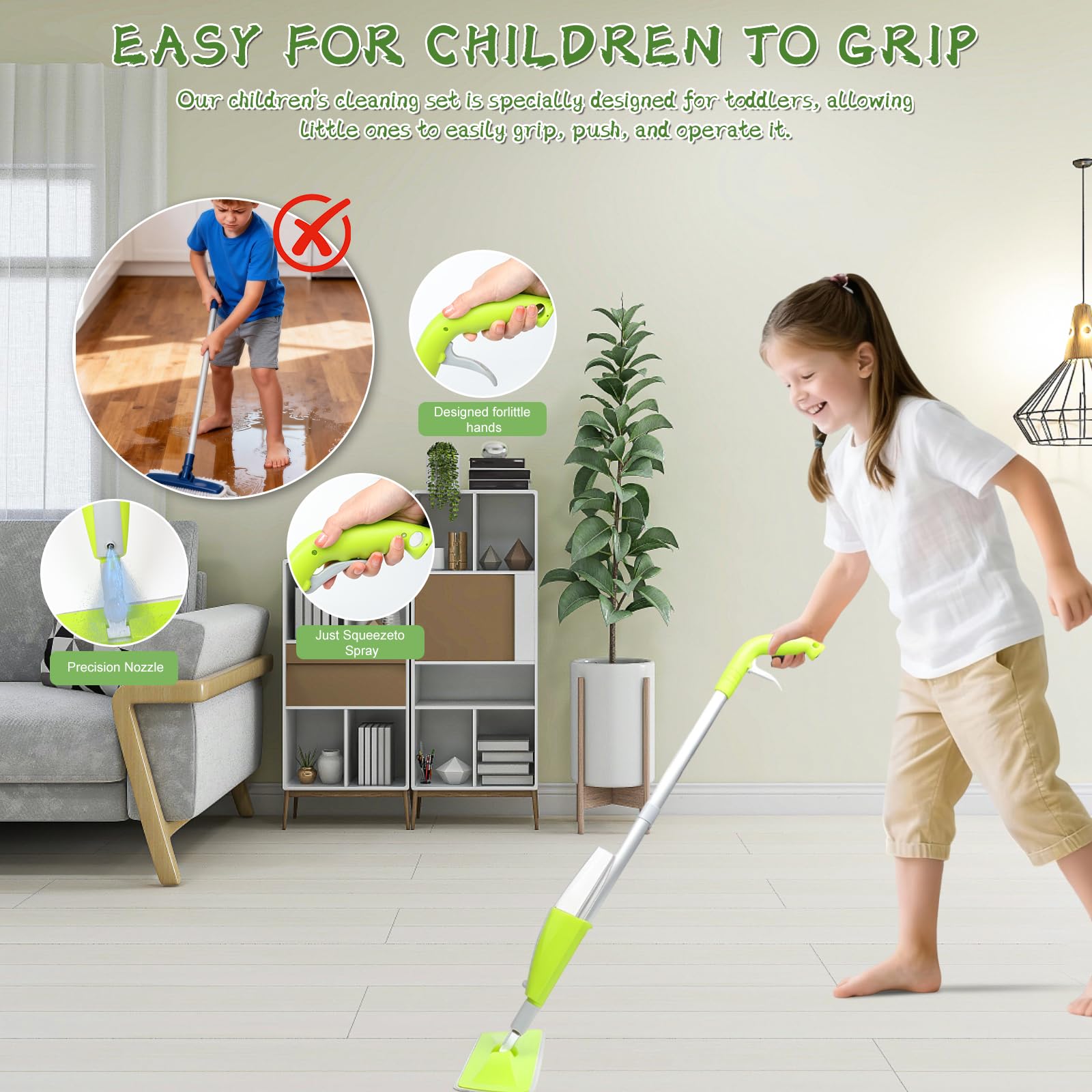Naerza Kids Mop in green color inviting engaging playtime.