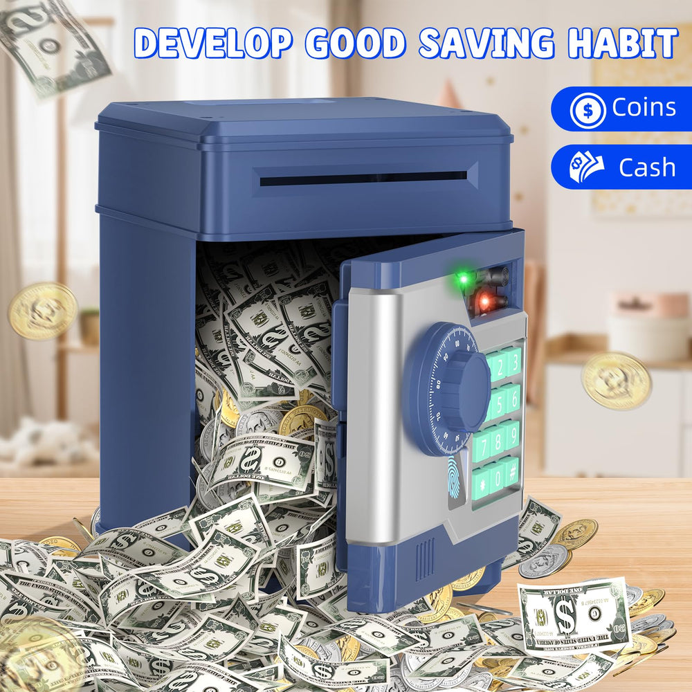 NAFEIV Kids Piggy Bank navy coins inside image demonstrating coin storage.