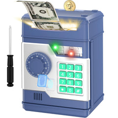 NAFEIV Kids Piggy Bank navy front view showing friendly design and saving potential.