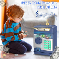 NAFEIV Kids Piggy Bank navy top view emphasizing easy access for deposits.