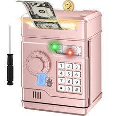 NAFEIV Kids Piggy Bank rose gold coin slot for easy saving.
