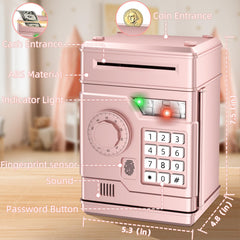 NAFEIV Kids Piggy Bank rose gold on desk, showcasing electronic saving features.