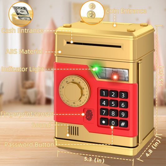 NAFEIV piggy bank gold interior with capacity up to 600 coins for kids