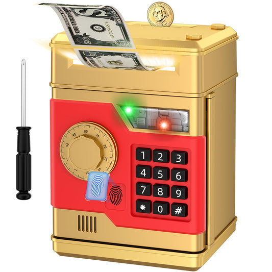 NAFEIV piggy bank gold front view with password and fingerprint access for secure savings