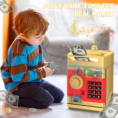 NAFEIV piggy bank gold note input scroll showing automatic deposit feature