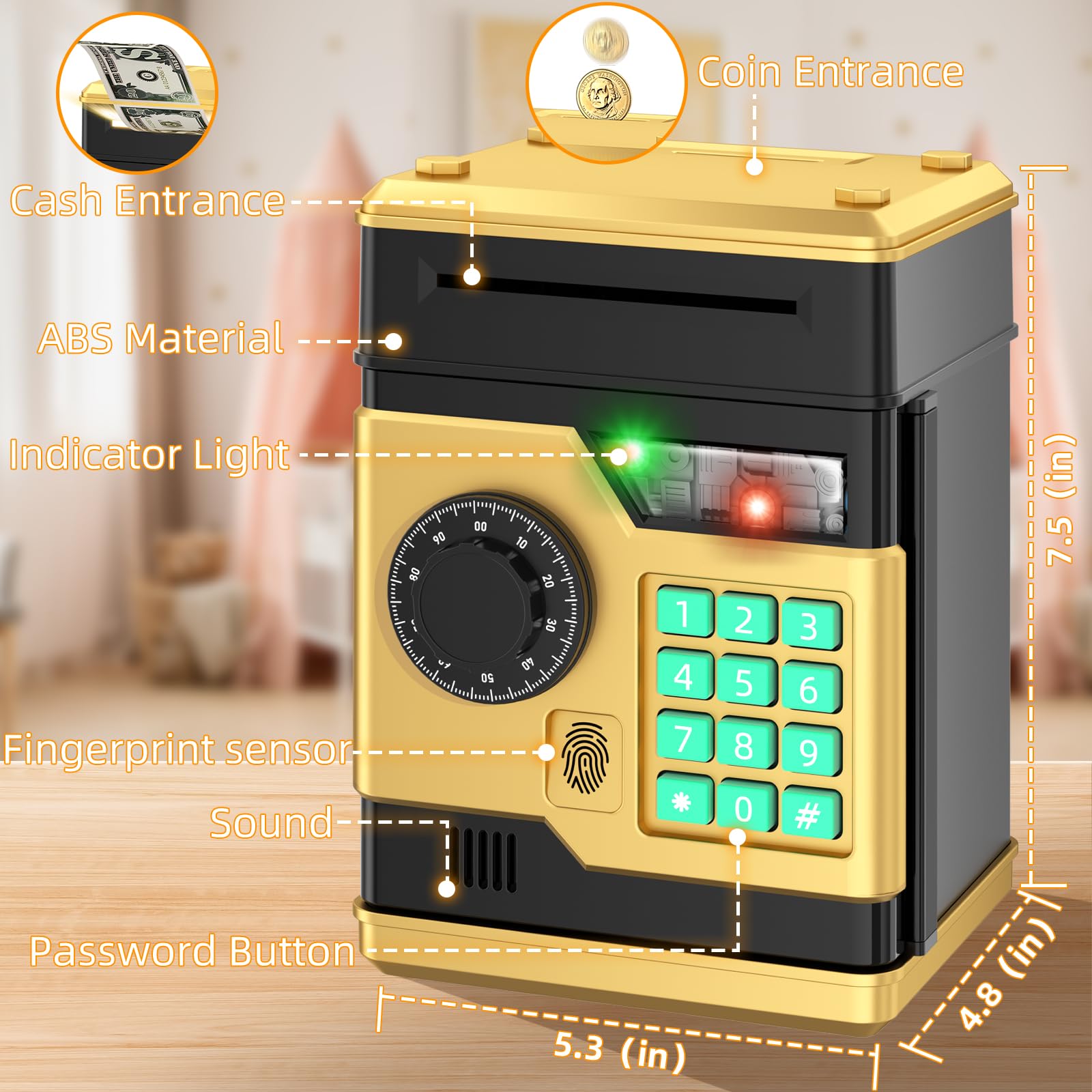 NAFEIV Piggy Bank keypad closeup highlighting four‑digit password entry