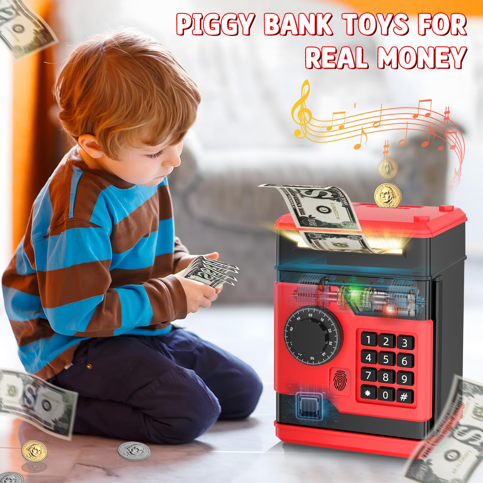 NAFEIV Piggy Bank large capacity for coins and notes.