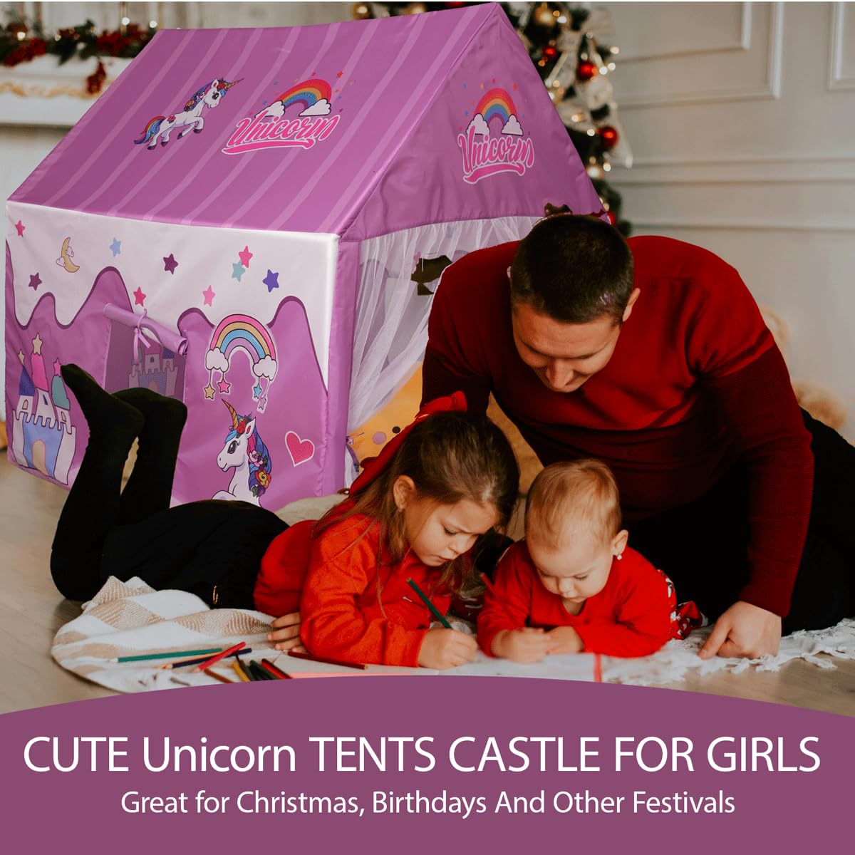 Naibrxh Princess Unicorn Castle Playhouse portable design suitable for indoor or outdoor adventures