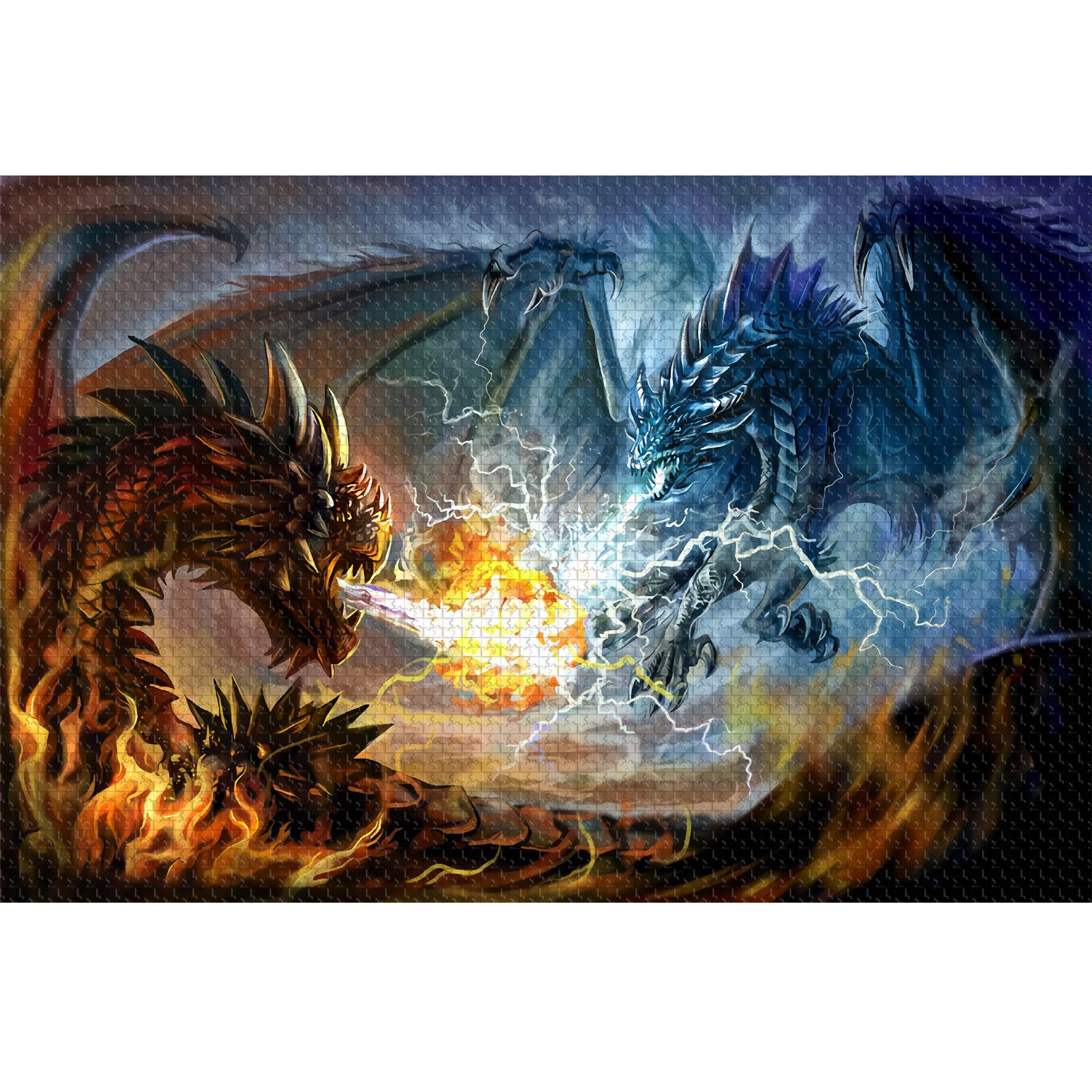 Najiaxiaowu 1000-piece puzzle featuring fire dragon vs electric dragon for engaging family bonding.