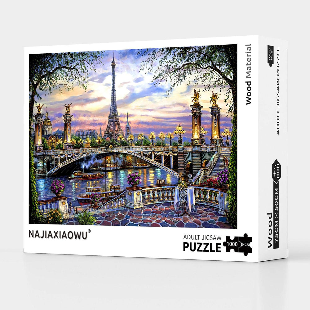 Najiaxiaowu 1000-piece puzzle captures Eiffel Tower scene for Paris-inspired challenge.