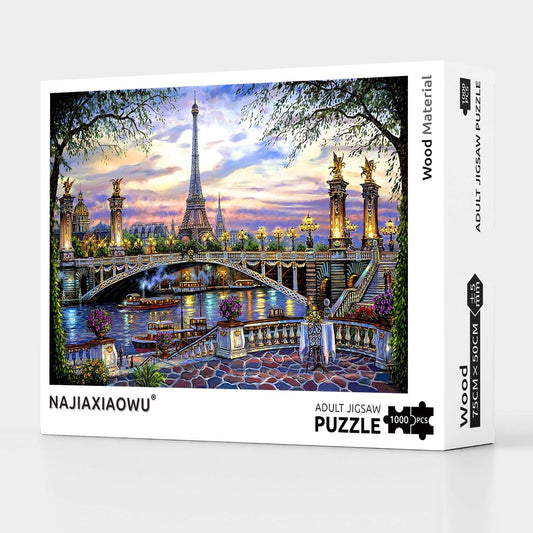 Najiaxiaowu 1000-piece puzzle captures Eiffel Tower scene for Paris-inspired challenge.
