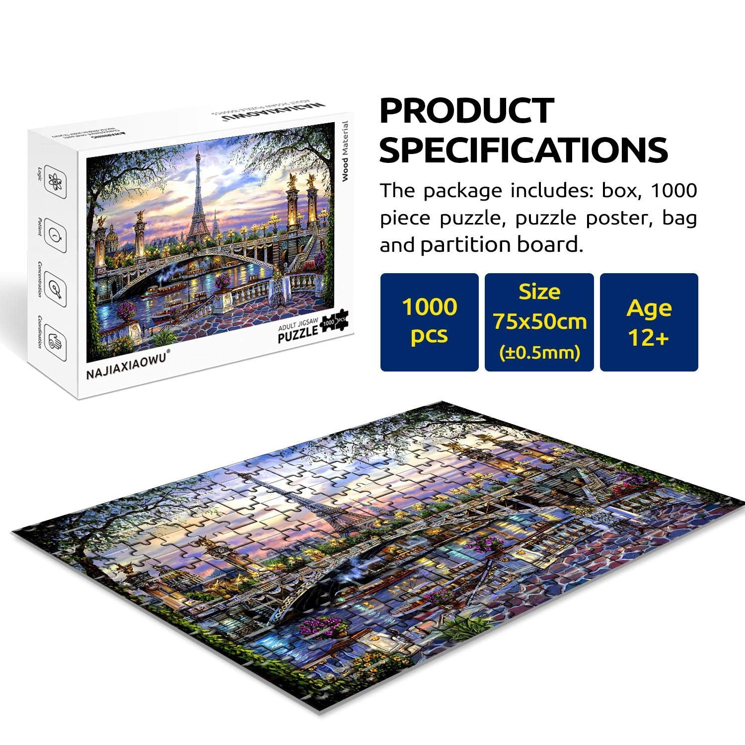 Najiaxiaowu Paris bridge puzzle, ideal for family game night.