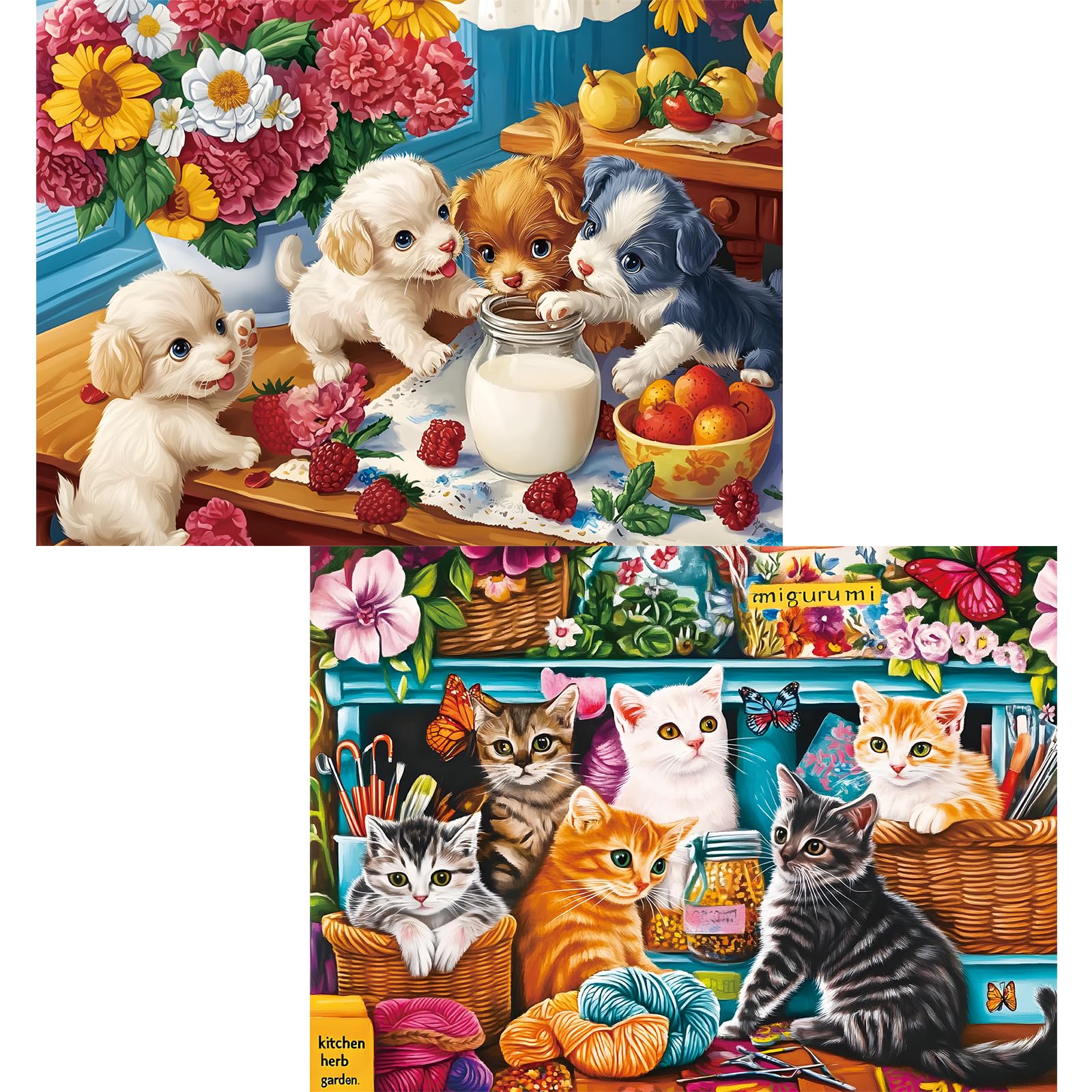 Najiaxiaowu 2-pack 300-piece dog and cat puzzles for adults and teens