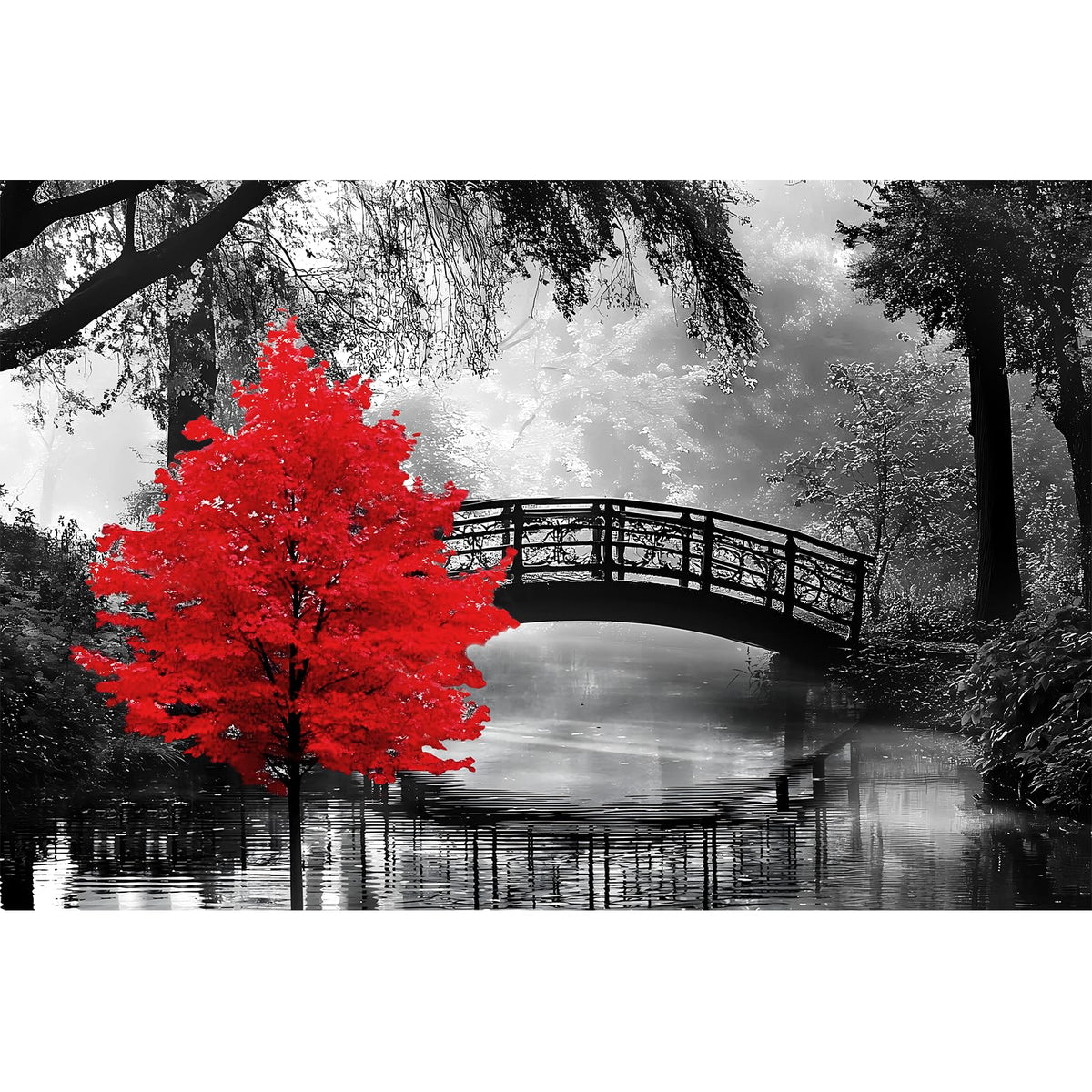 Najiaxiaowu 1000-piece puzzle featuring bridge and red tree for focused recreation.