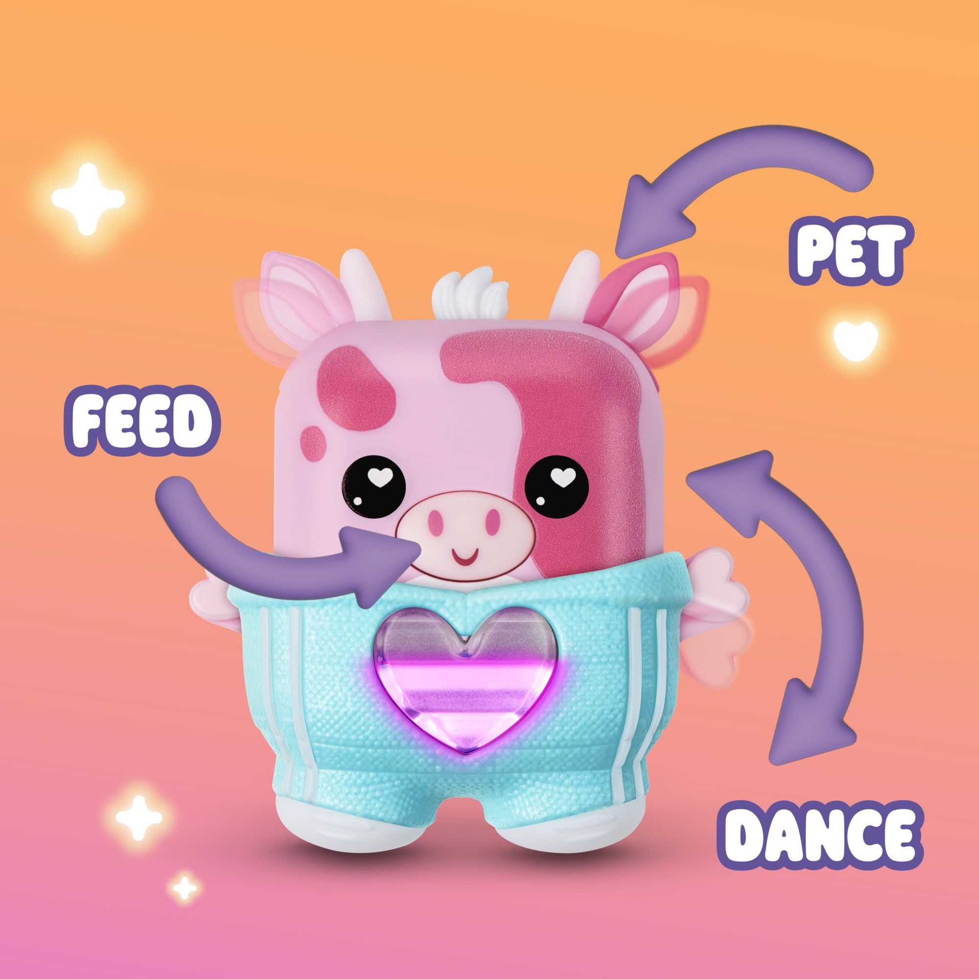 Mootilda pink cow mouth responds when fed for playful engagement