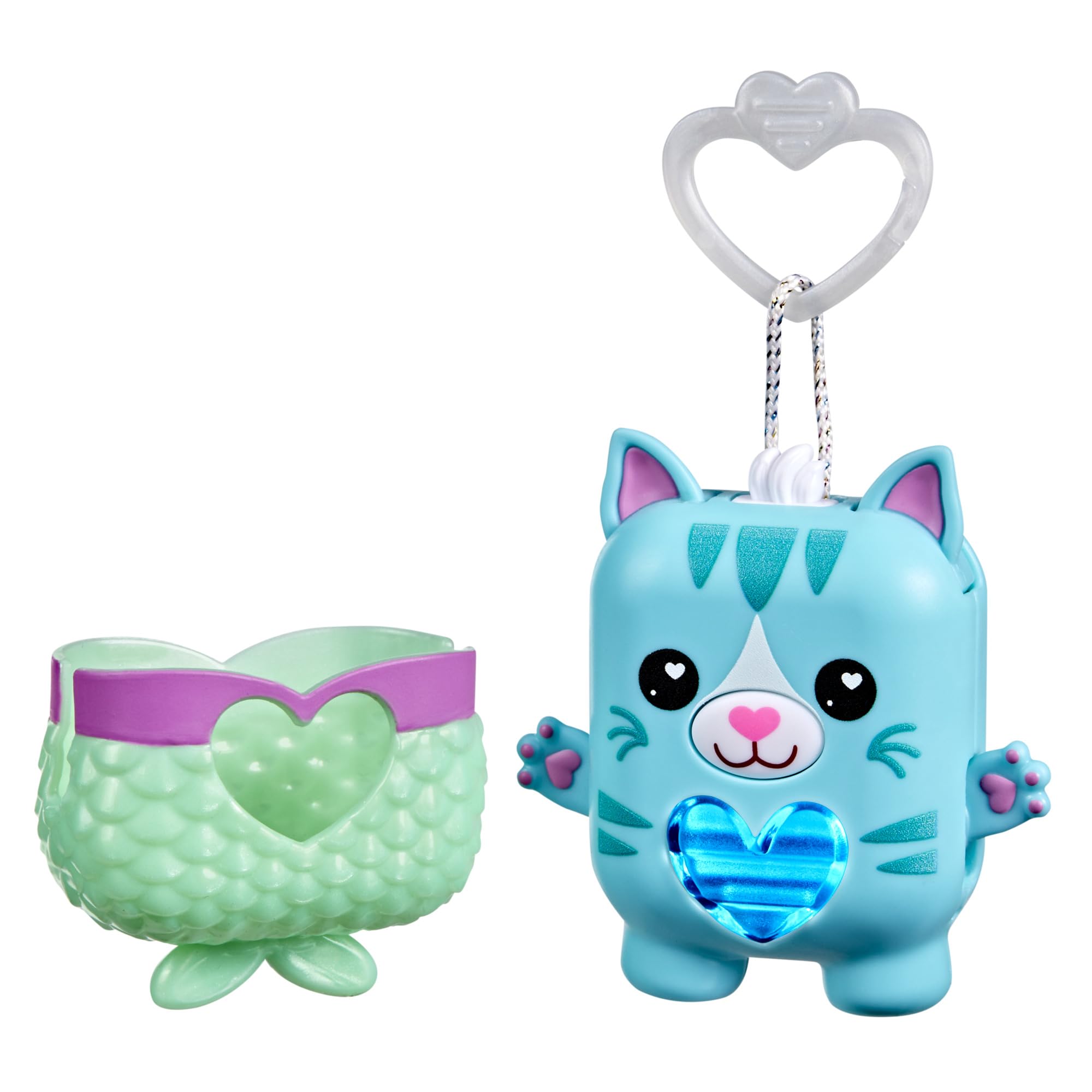 Nano-MALS Pawtricia blue cat face, a pocket electronic pet for on-the-go play.