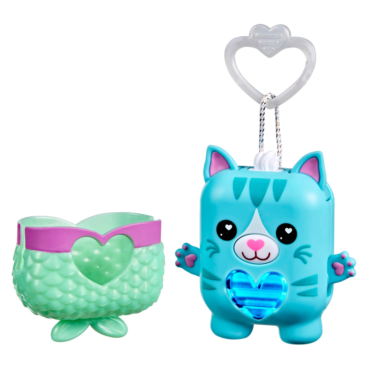 Nano-MALS Pawtricia blue cat face, a pocket electronic pet for on-the-go play.