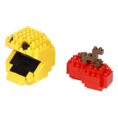 Nanoblock Pac-Man and Cherry figure showing tiny bricks for detailed display