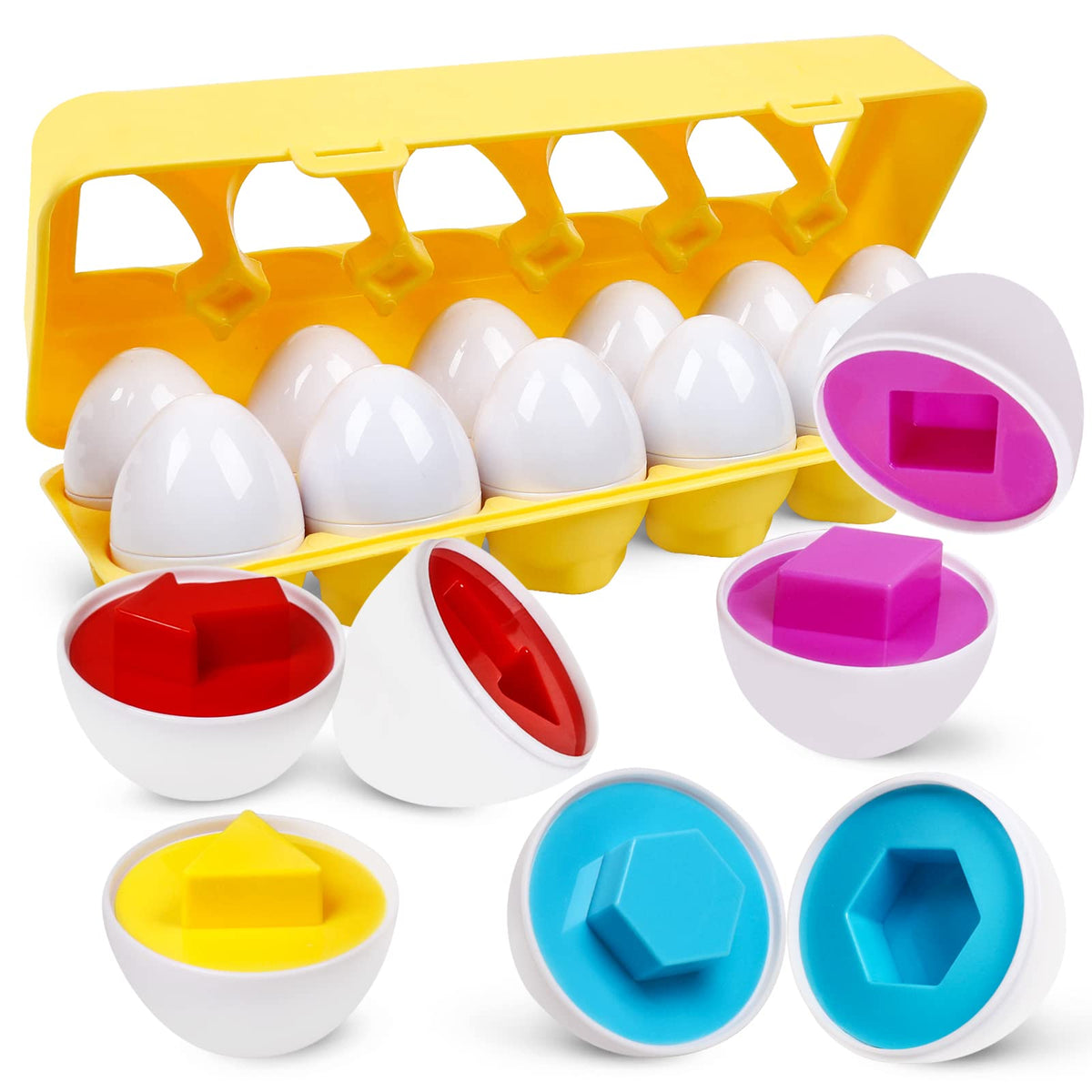 NAODONGLI Montessori Geometric Eggs 12-set for color and shape matching in toddlers.