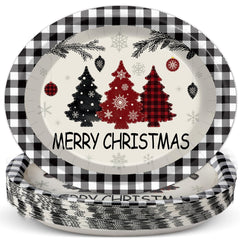 Naozinebi Christmas buffalo plaid oval plates 11 inch for festive hosting.