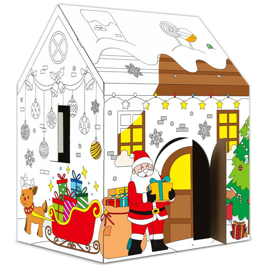 Naozinebi Christmas Playhouse snowman gingerbread cardboard structure, a playful coloring canvas for kids