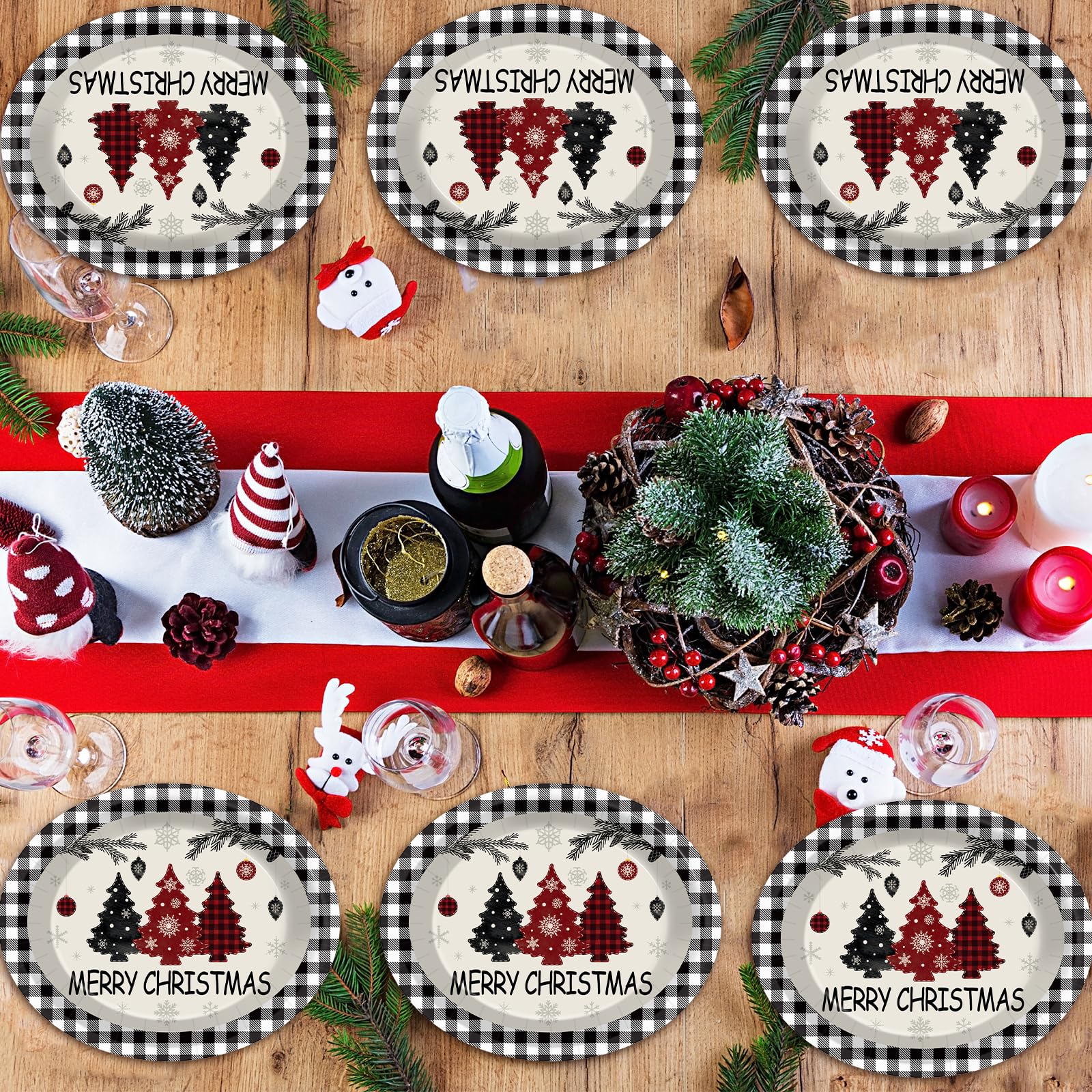 Naozinebi festive table setup with holiday plates for quick cleanup.