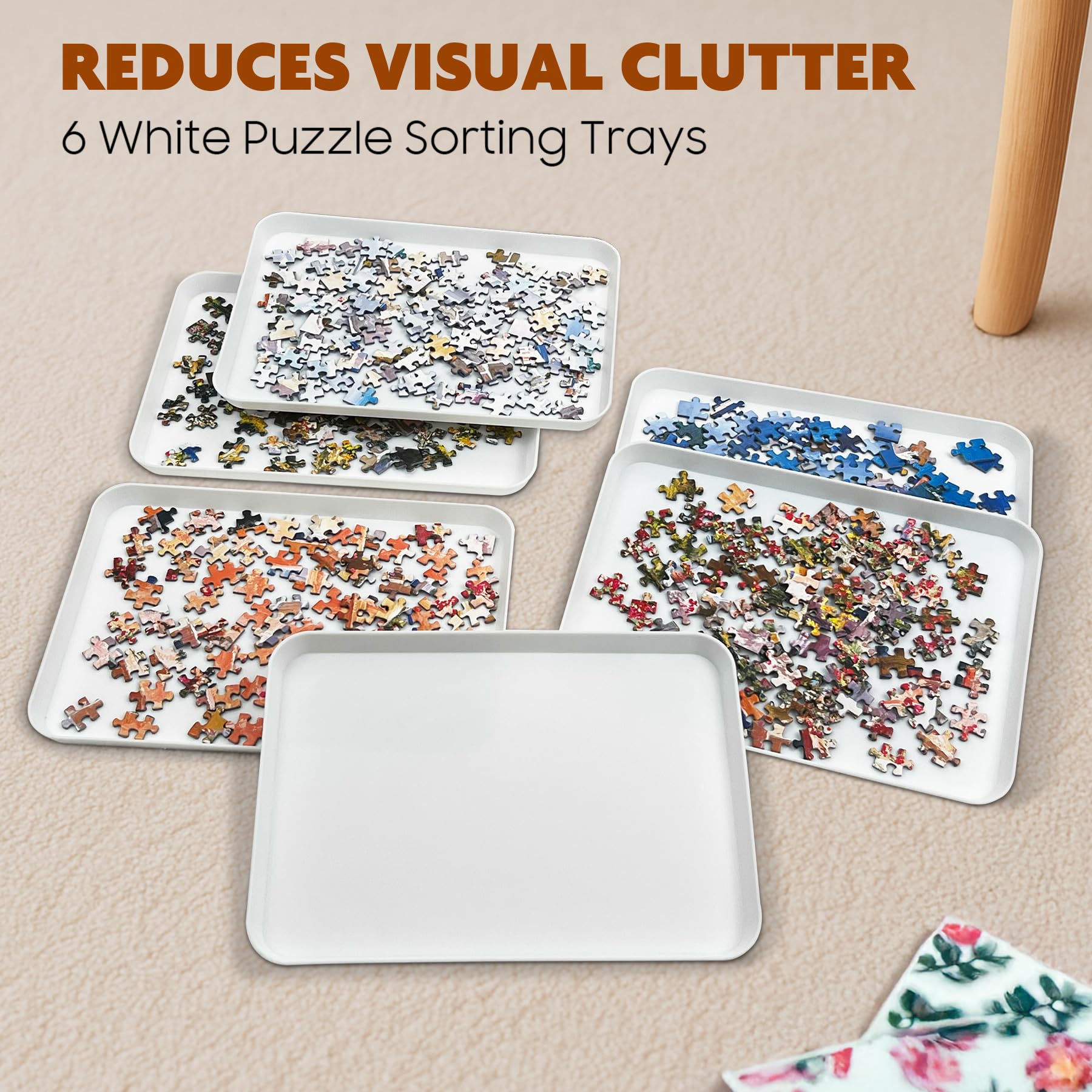 Nariolar puzzle trays with color-block sorting for efficient grouping