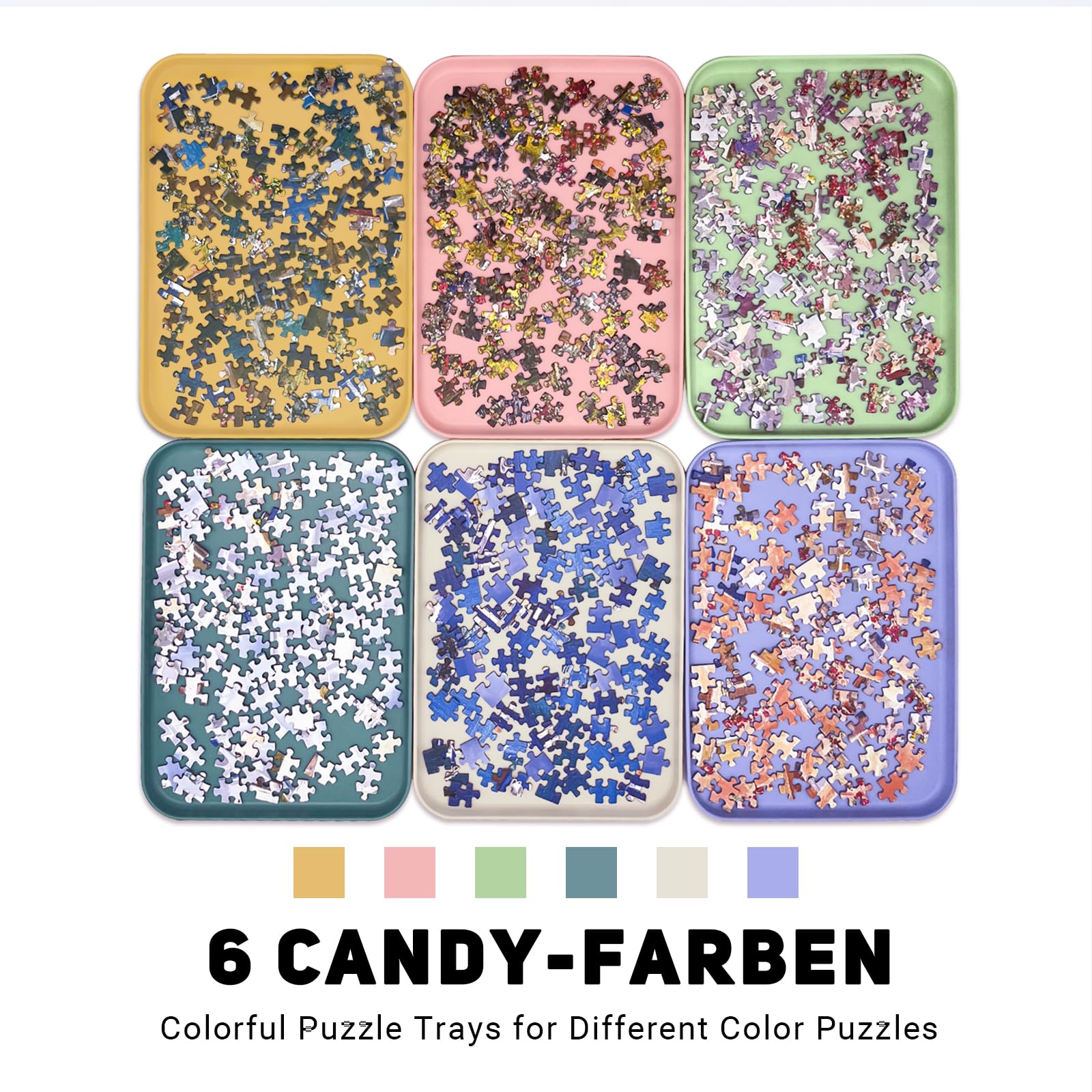 Nariolar color-coded trays speed up puzzle setup and retrieval.