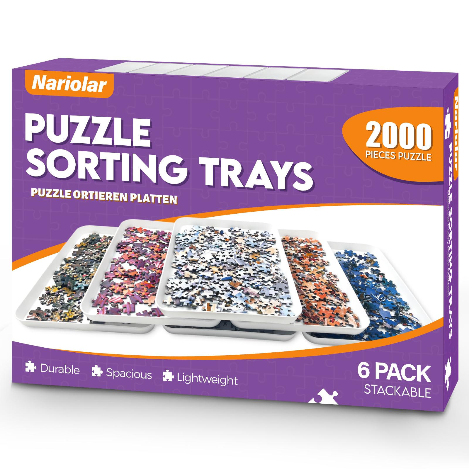 Nariolar puzzle trays stackable six-pack for tidy sorting and space-saving setup