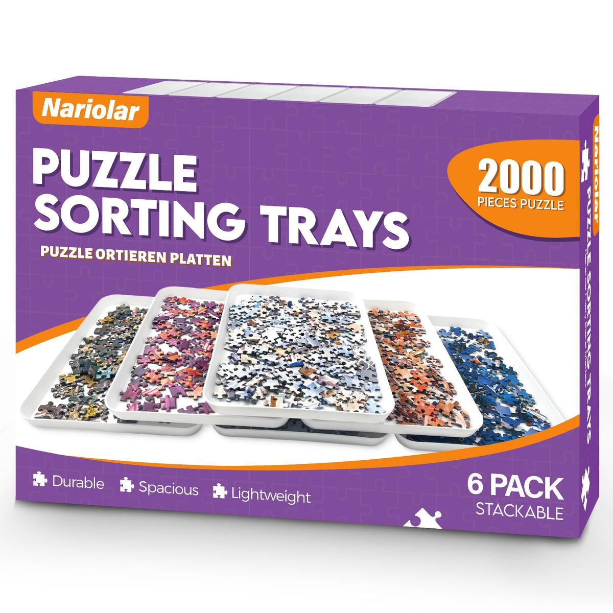 Nariolar puzzle trays stackable six-pack for tidy sorting and space-saving setup