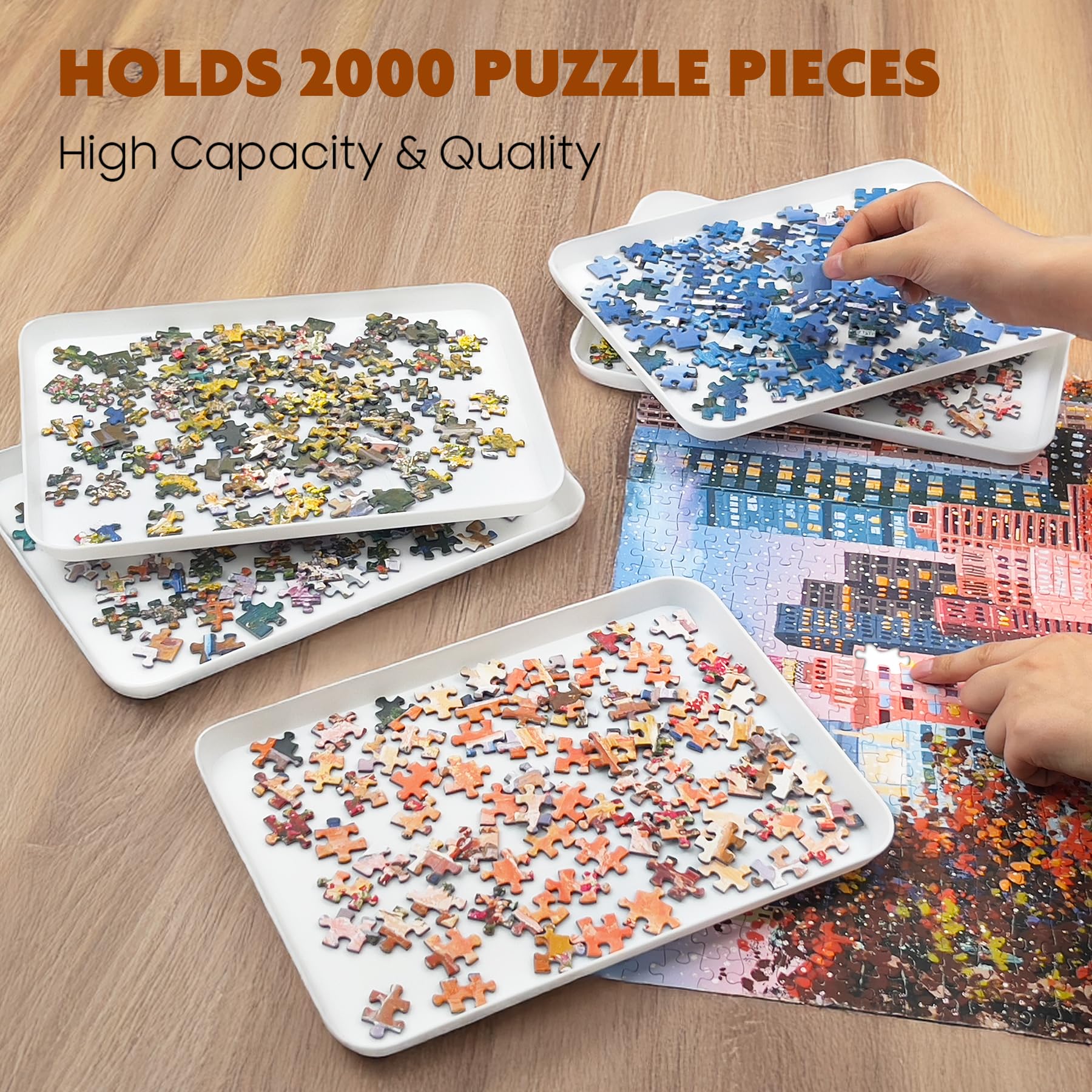 Nariolar puzzle trays with white background enhance piece visibility