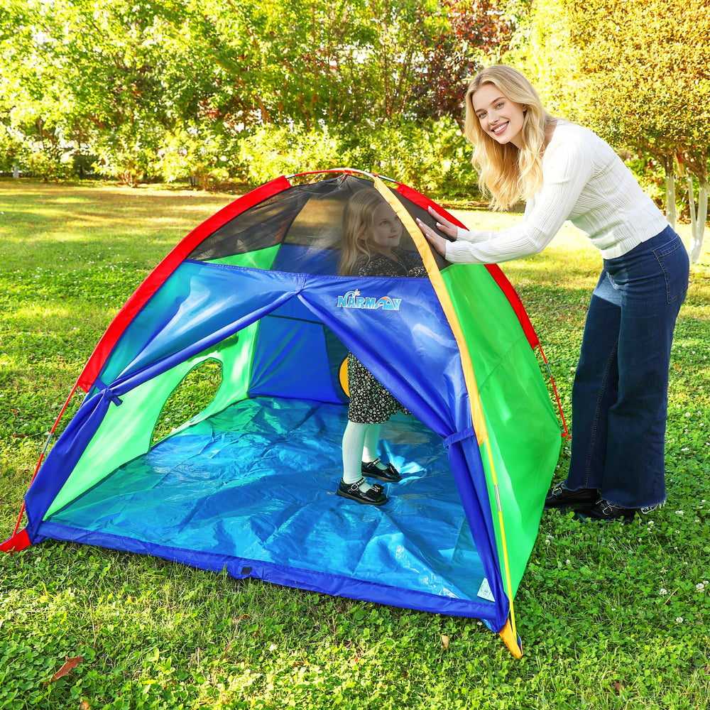 NARMAY Play Tent with colored fiberglass poles for quick assembly.