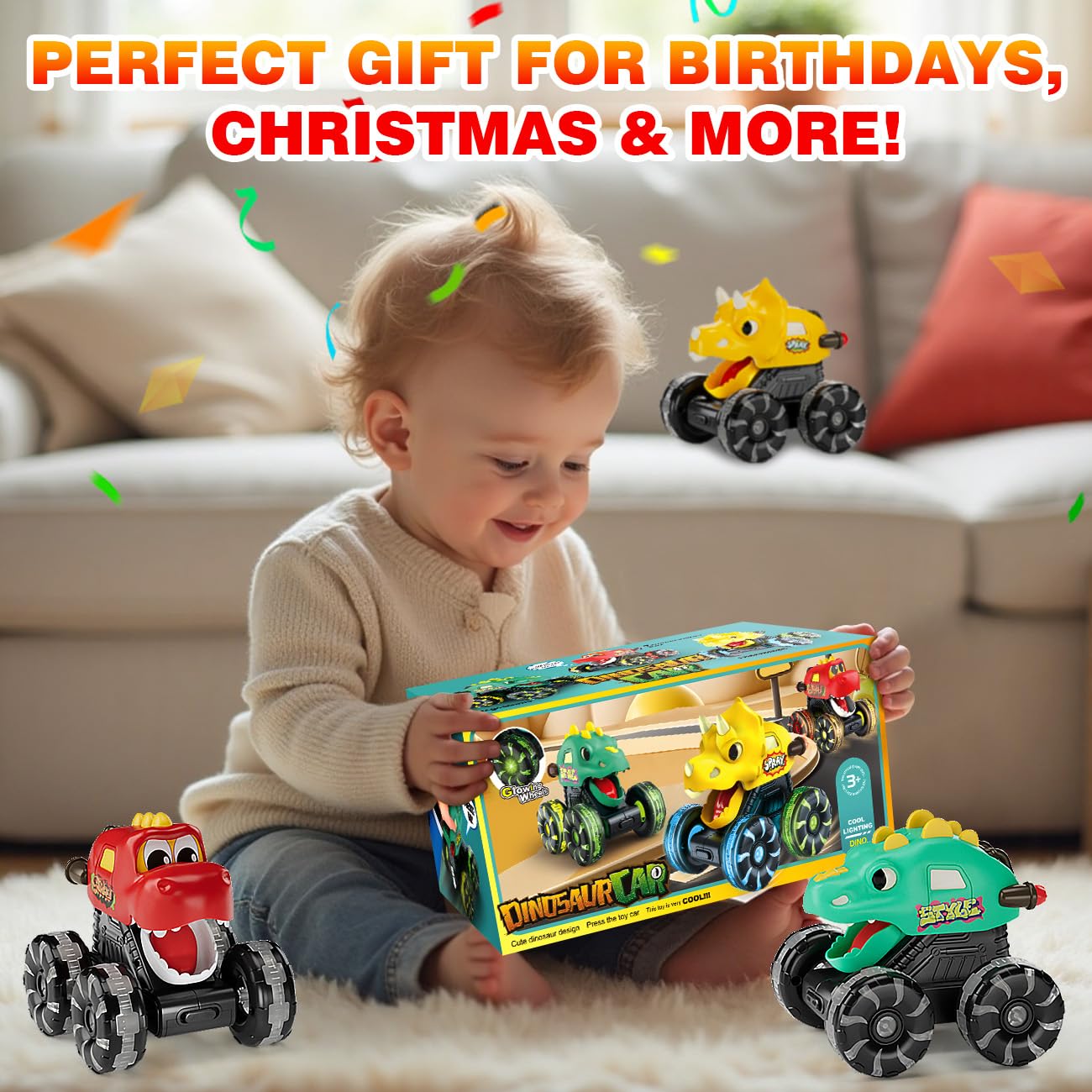 NARRIO dinosaur monster trucks appeal to boys and girls for shared play